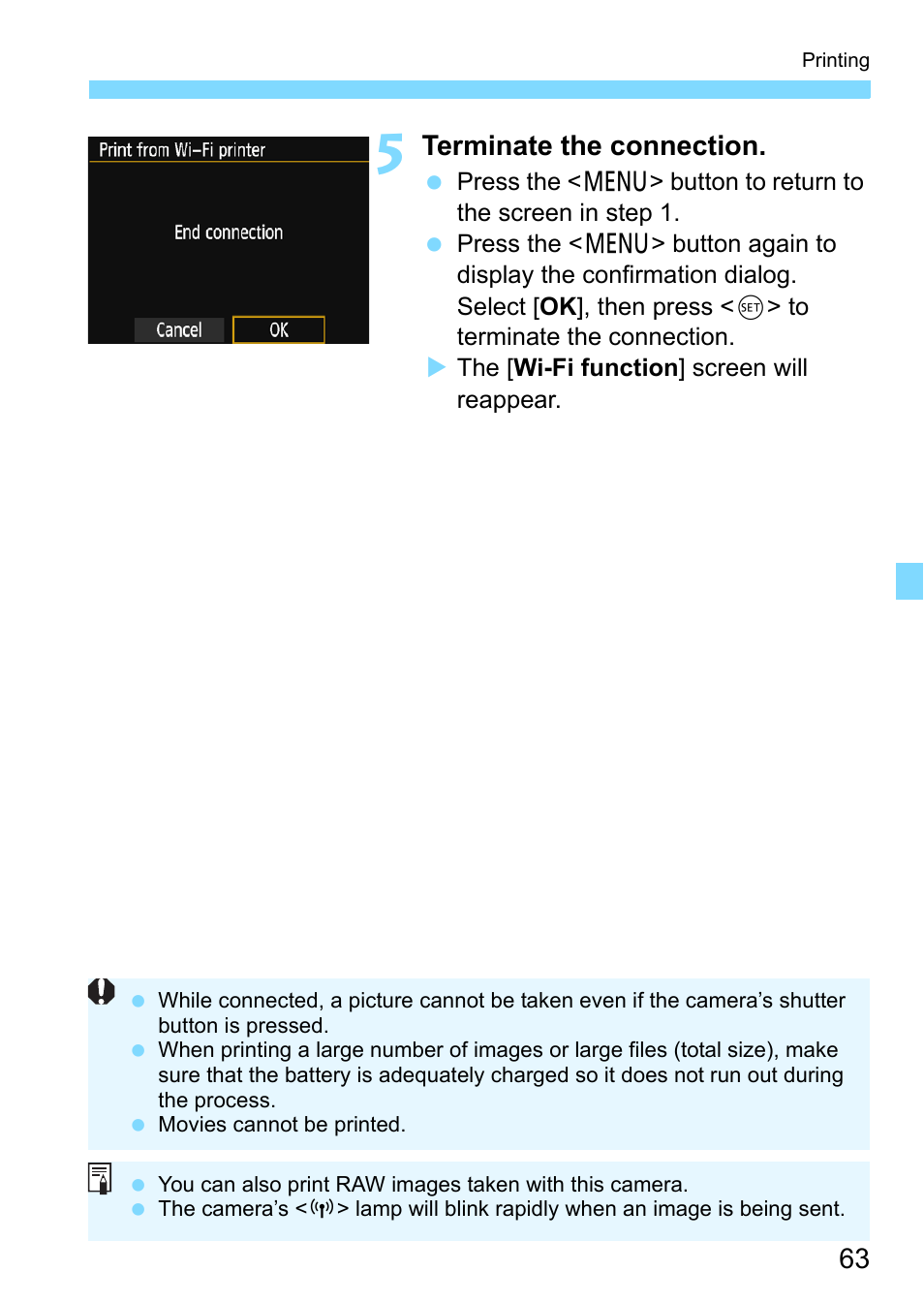 Terminate the connection | Canon EOS 1300D User Manual | Page 63 / 144