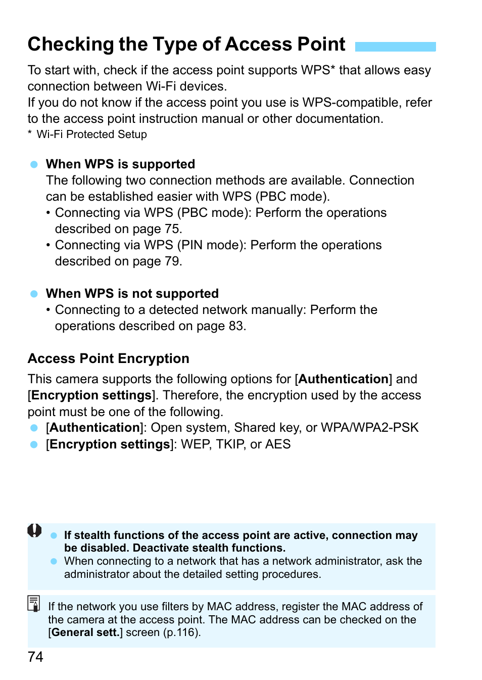 Checking the type of access point | Canon EOS 1300D User Manual | Page 74 / 144