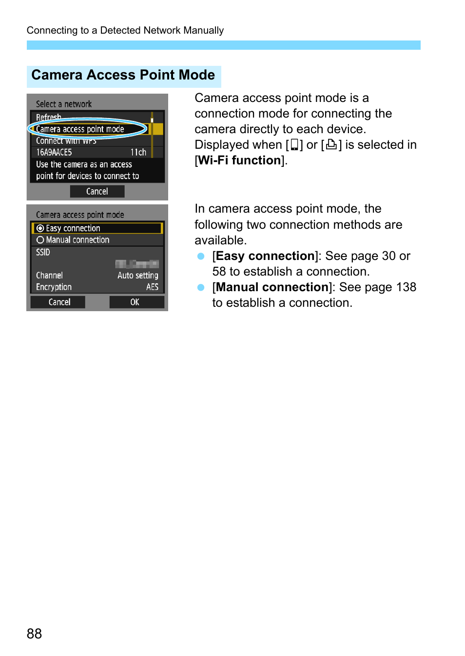 Camera access point mode | Canon EOS 1300D User Manual | Page 88 / 144