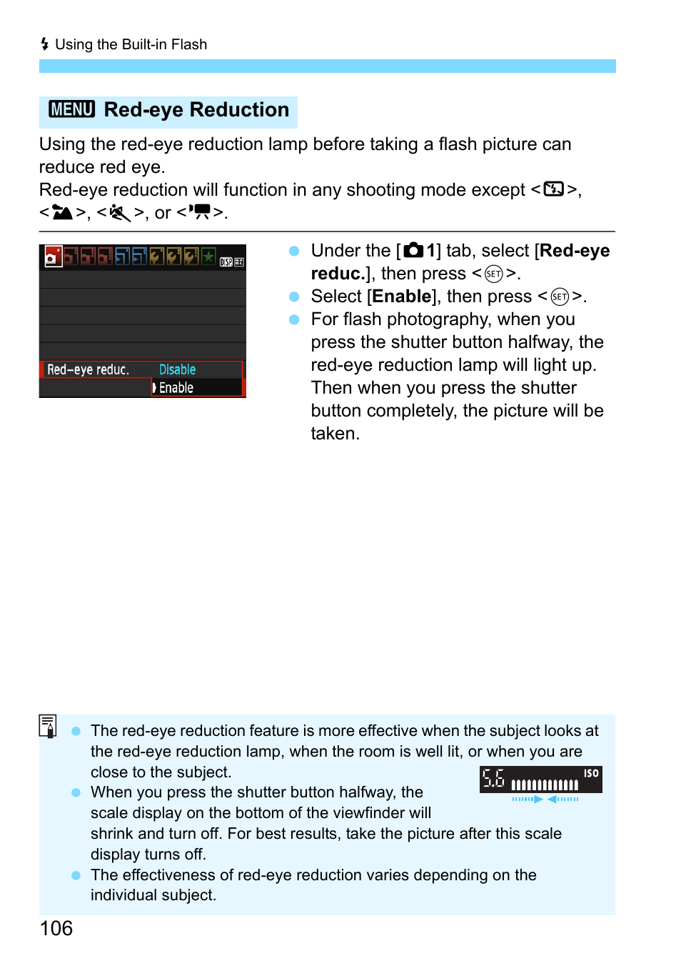 3red-eye reduction | Canon EOS 1300D User Manual | Page 106 / 326