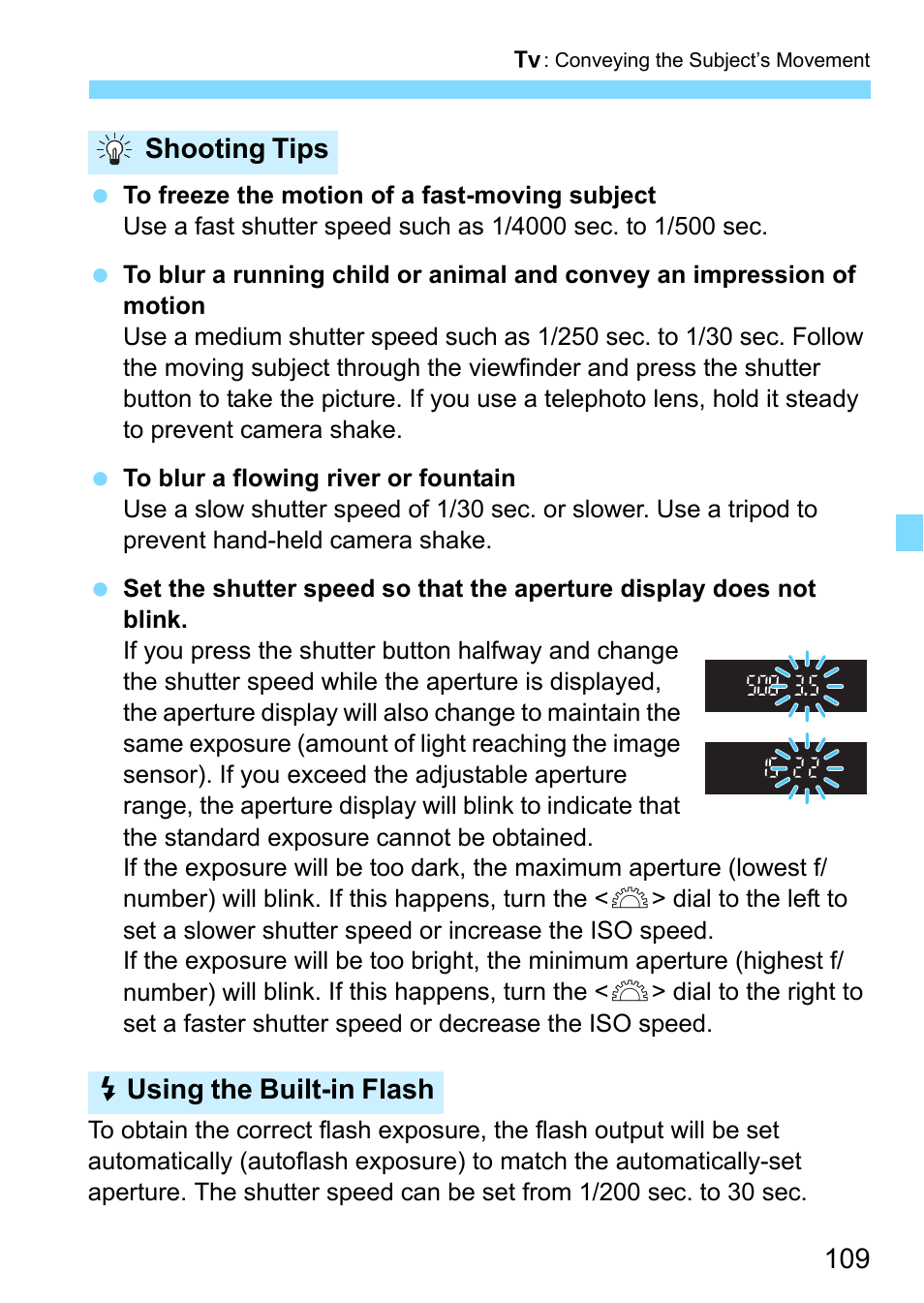 Shooting tips d using the built-in flash | Canon EOS 1300D User Manual | Page 109 / 326