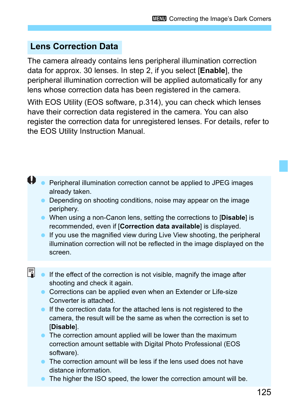 Lens correction data | Canon EOS 1300D User Manual | Page 125 / 326