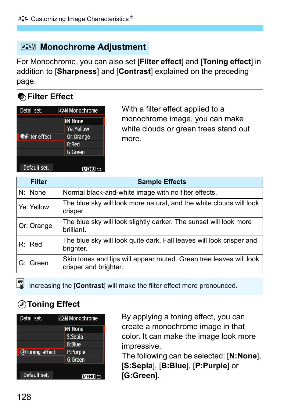 Vmonochrome adjustment | Canon EOS 1300D User Manual | Page 128 / 326