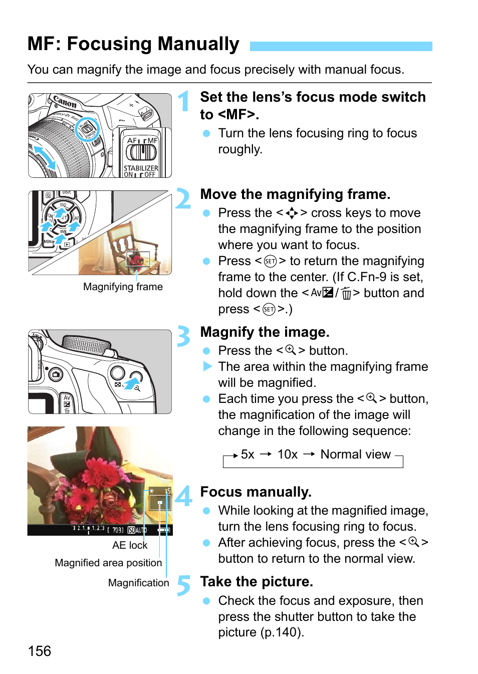 Mf: focusing manually | Canon EOS 1300D User Manual | Page 156 / 326