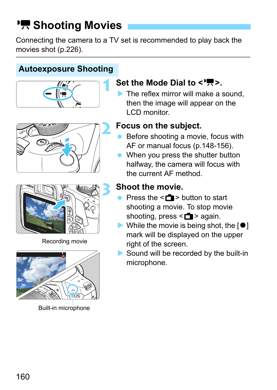 Shooting movies | Canon EOS 1300D User Manual | Page 160 / 326