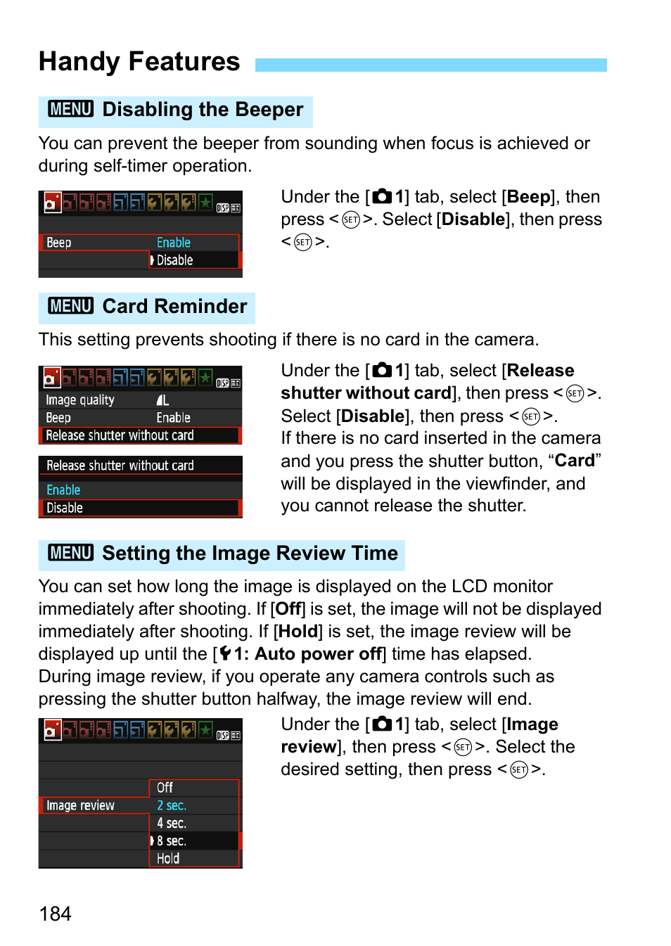 Handy features, P.184, Me (p.184 | Canon EOS 1300D User Manual | Page 184 / 326