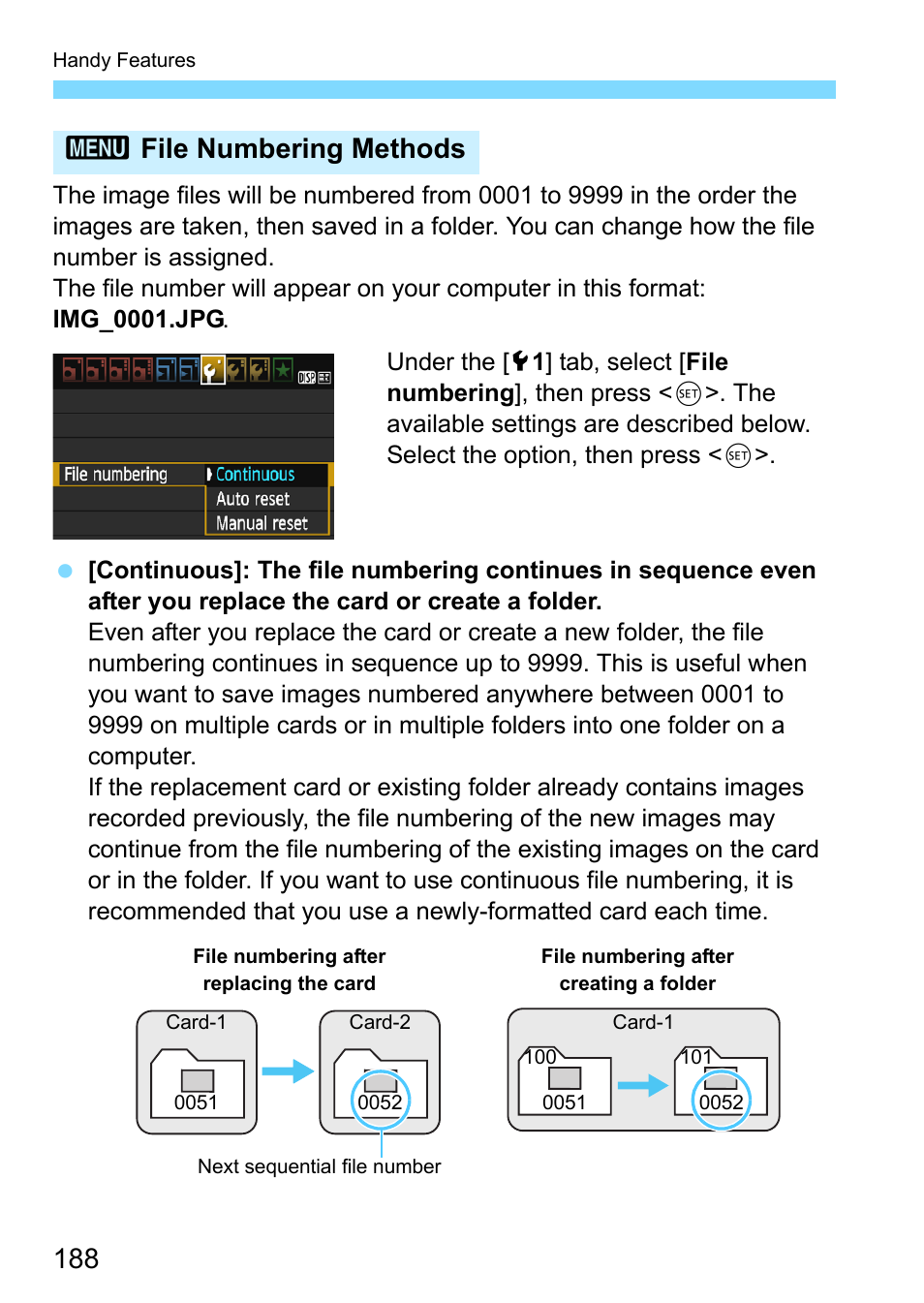 G methods (p.188, 3file numbering methods | Canon EOS 1300D User Manual | Page 188 / 326