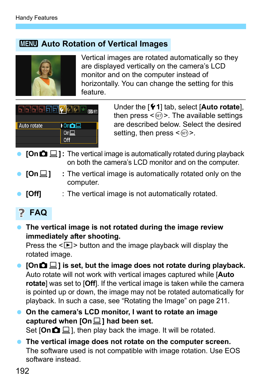 3auto rotation of vertical images faq | Canon EOS 1300D User Manual | Page 192 / 326