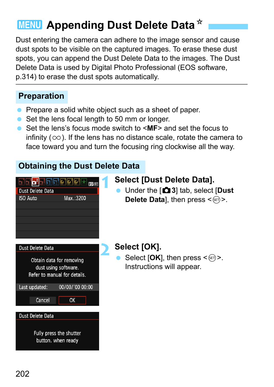 Appending dust delete data, P.202, 3appending dust delete data n | Canon EOS 1300D User Manual | Page 202 / 326