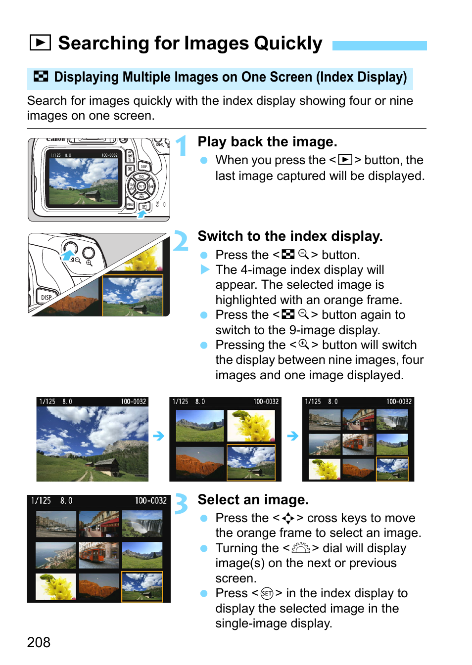 Searching for images quickly, P.208, Xsearching for images quickly | Canon EOS 1300D User Manual | Page 208 / 326