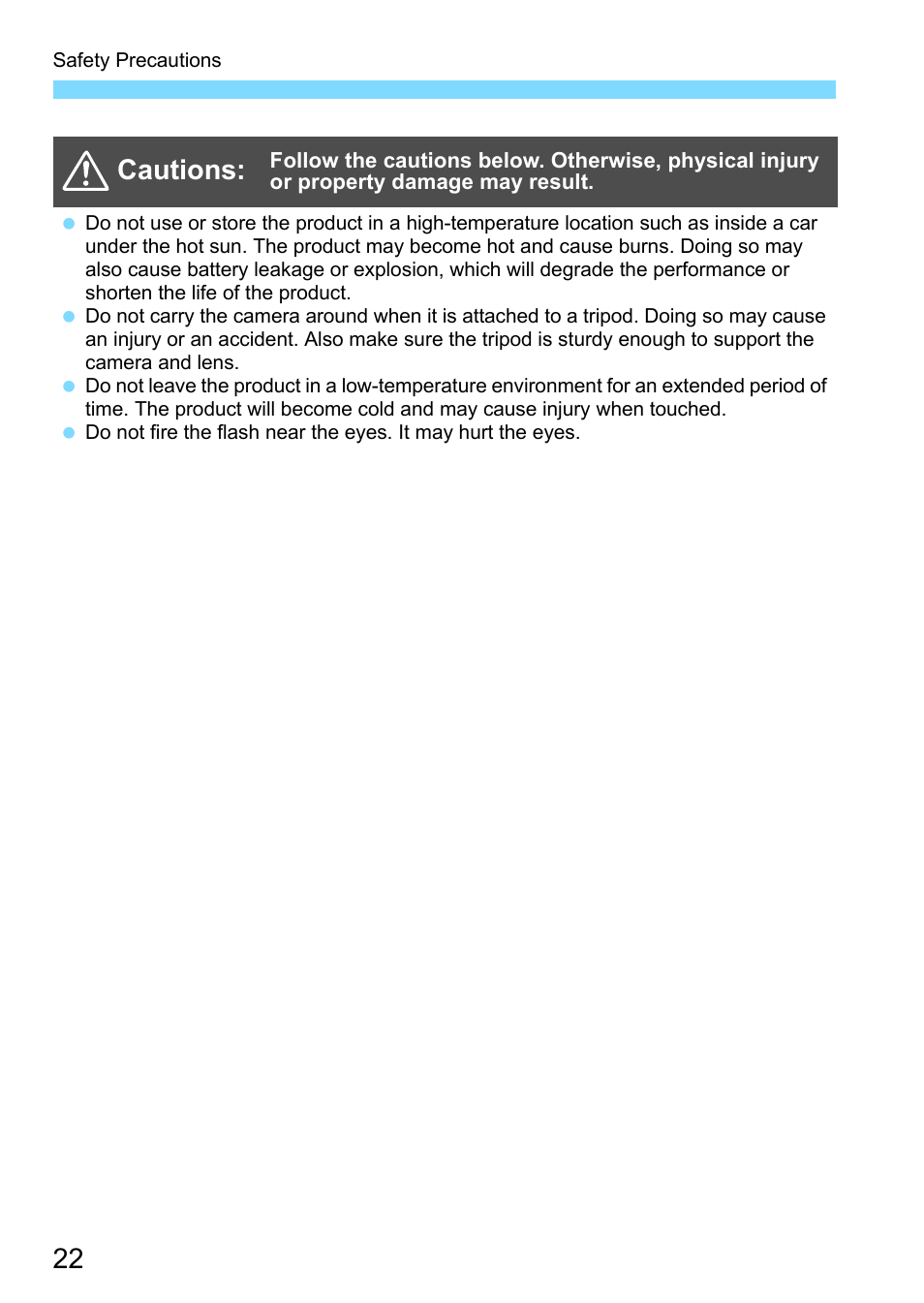 22 cautions | Canon EOS 1300D User Manual | Page 22 / 326