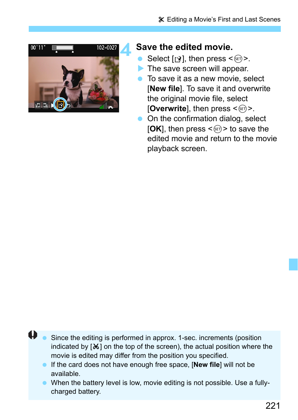 Save the edited movie | Canon EOS 1300D User Manual | Page 221 / 326