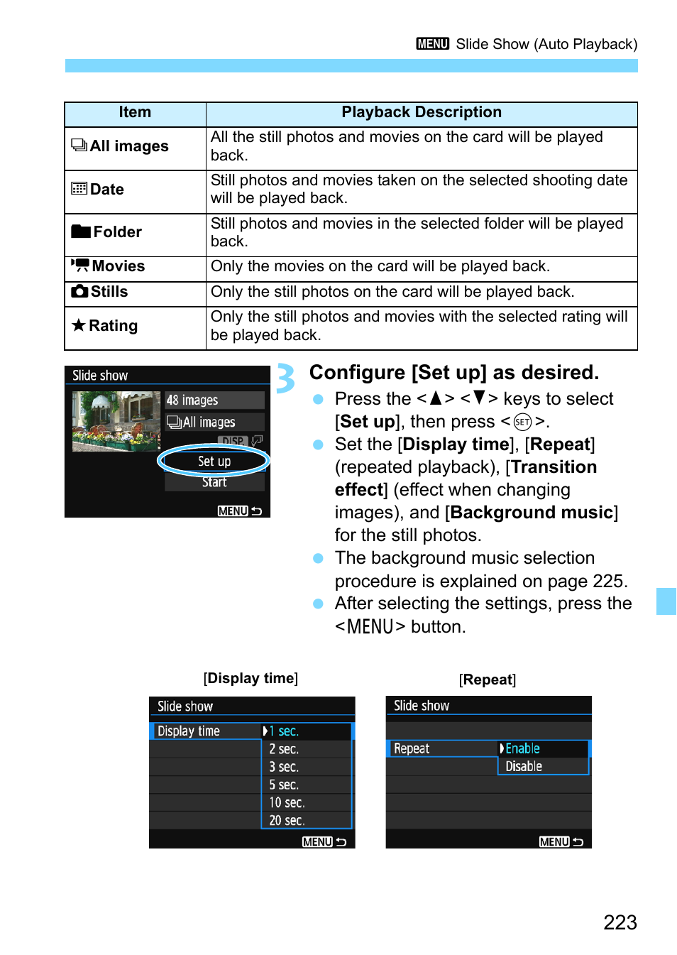 Configure [set up] as desired | Canon EOS 1300D User Manual | Page 223 / 326