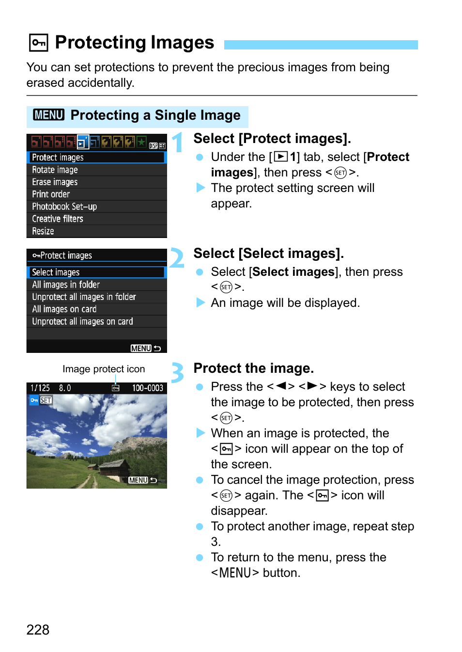 Protecting images, P.228, Kprotecting images | Canon EOS 1300D User Manual | Page 228 / 326