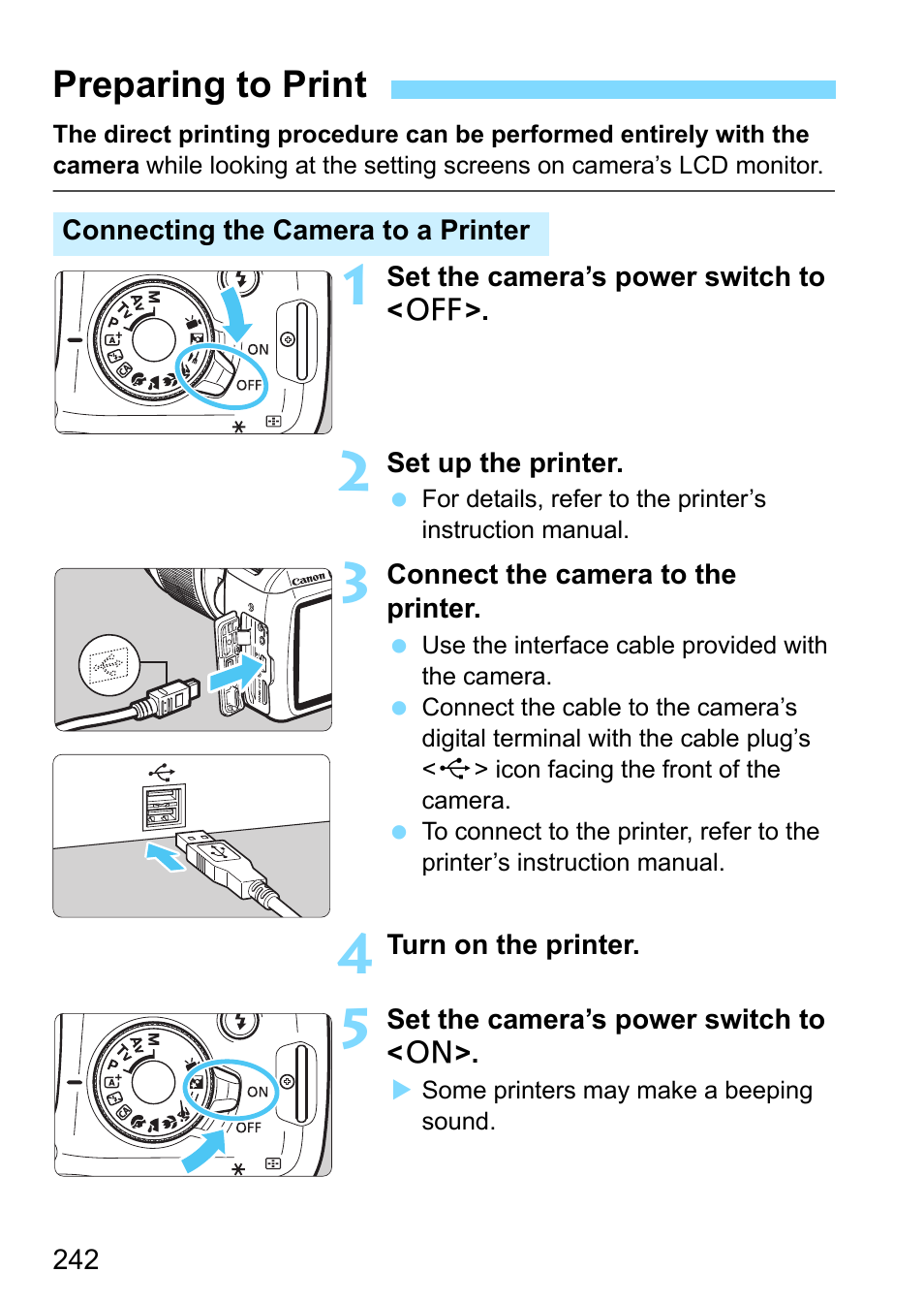 Preparing to print, P.242 | Canon EOS 1300D User Manual | Page 242 / 326