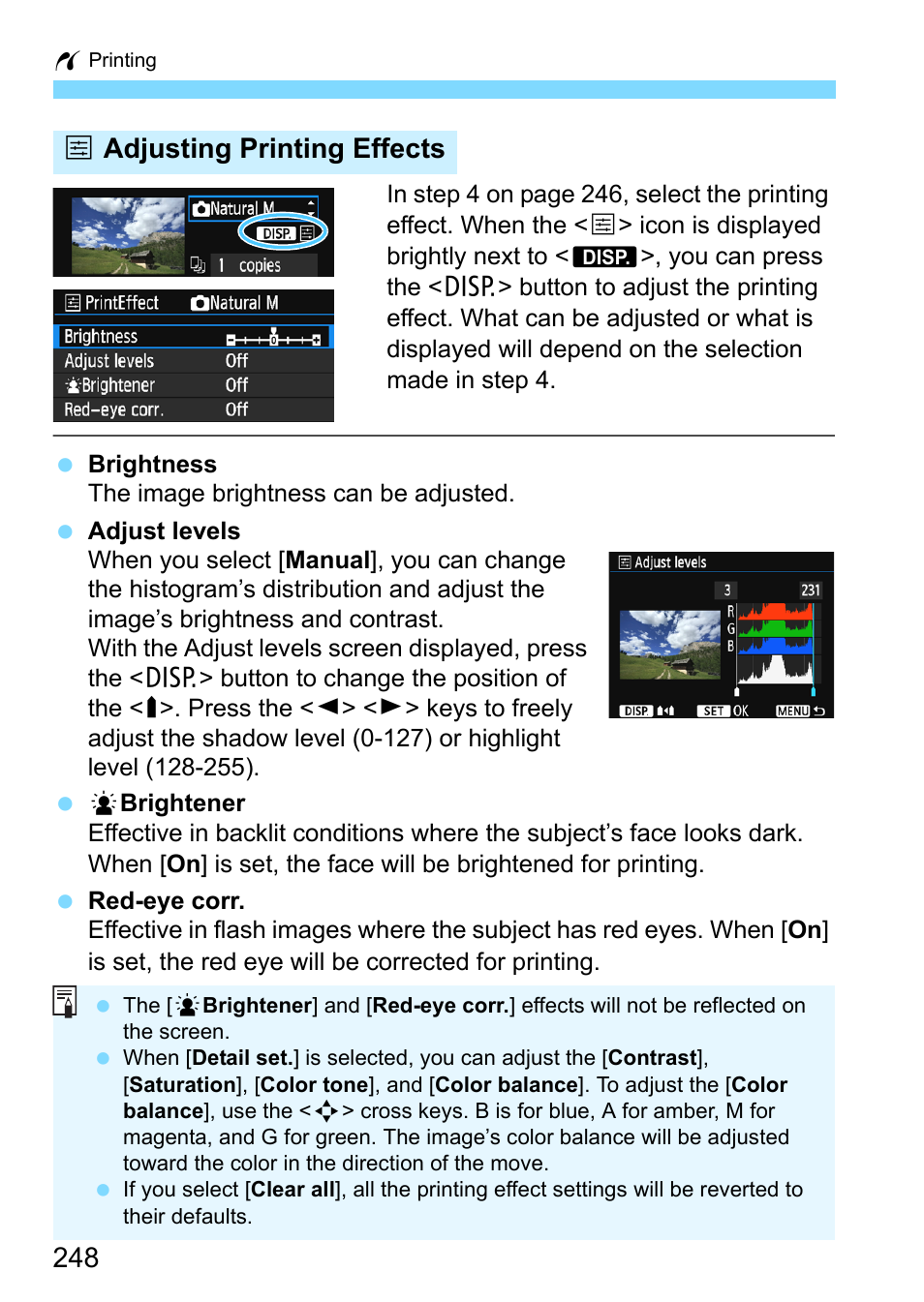 Eadjusting printing effects | Canon EOS 1300D User Manual | Page 248 / 326