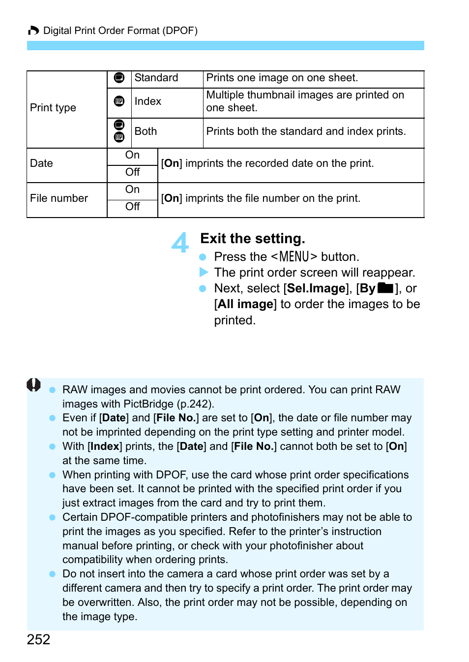 Exit the setting | Canon EOS 1300D User Manual | Page 252 / 326