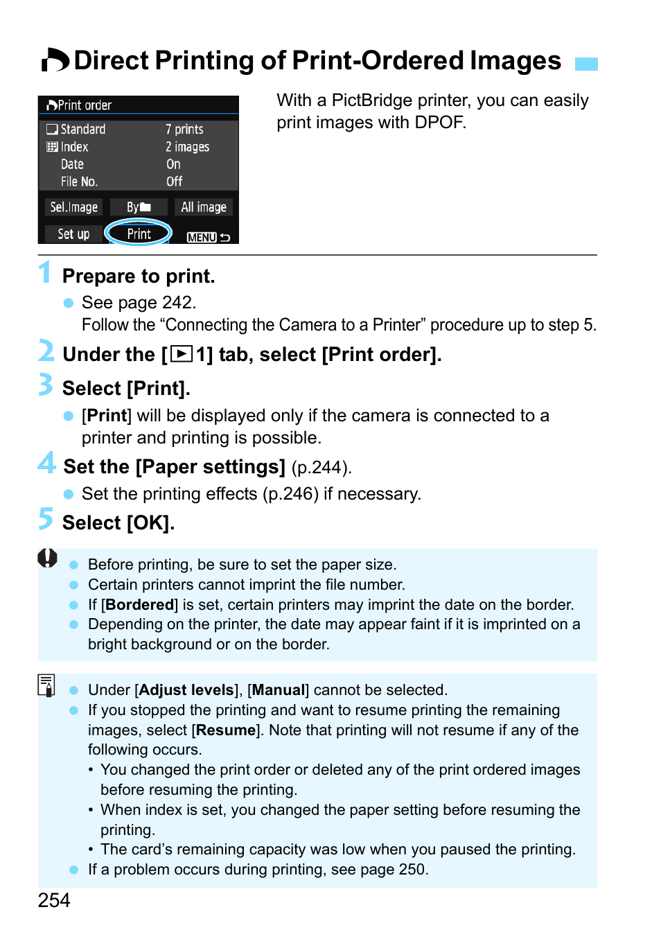 Direct printing of print-ordered images, W direct printing of print-ordered images | Canon EOS 1300D User Manual | Page 254 / 326