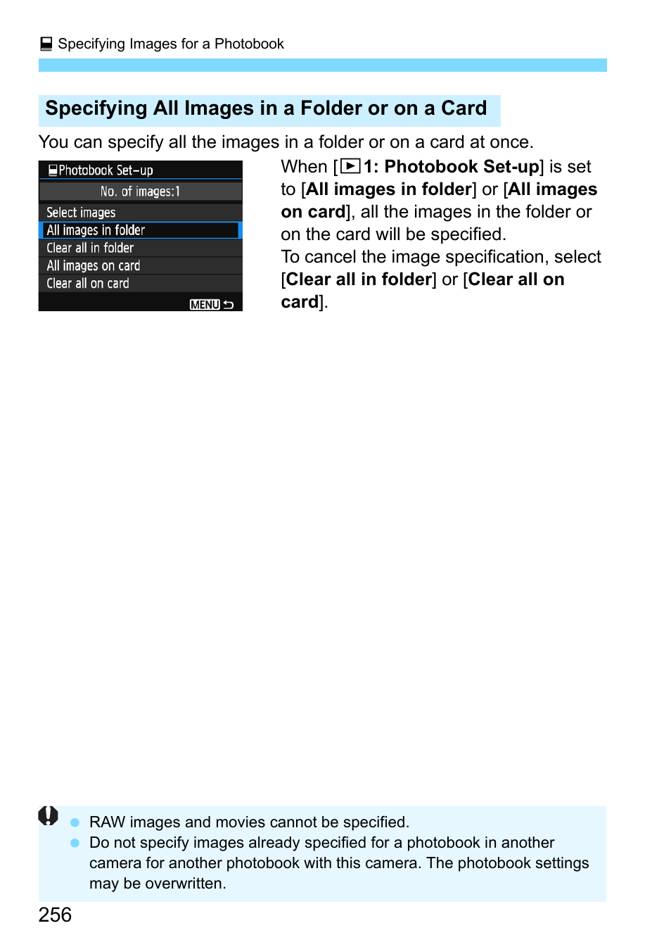 Specifying all images in a folder or on a card | Canon EOS 1300D User Manual | Page 256 / 326