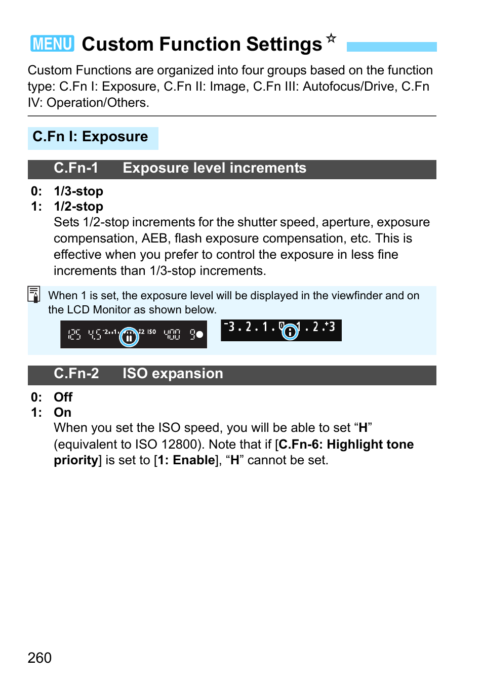 Custom function settings, P.260, 3custom function settings n | Canon EOS 1300D User Manual | Page 260 / 326