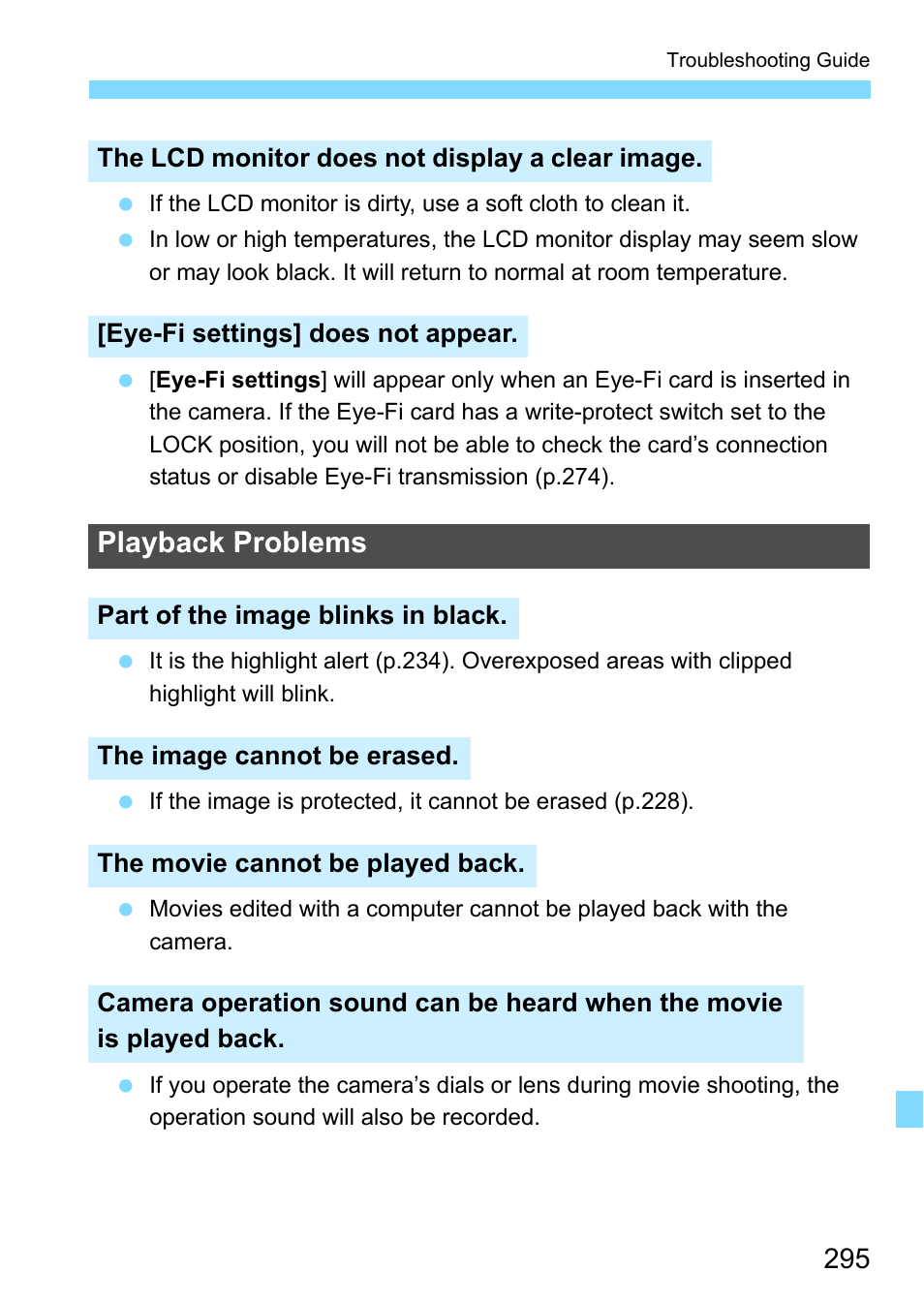 Playback problems | Canon EOS 1300D User Manual | Page 295 / 326