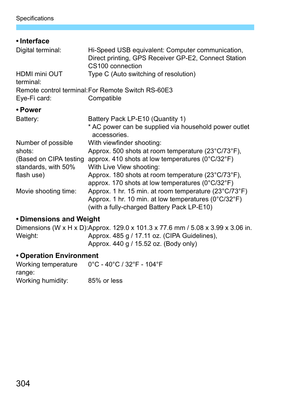 Canon EOS 1300D User Manual | Page 304 / 326