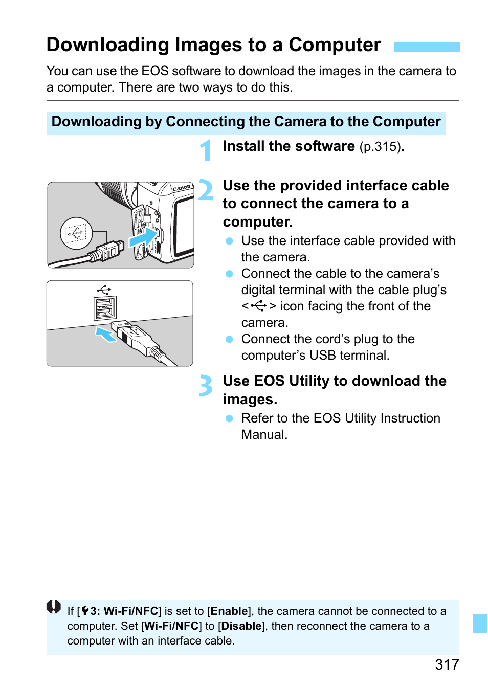 Downloading images to a computer | Canon EOS 1300D User Manual | Page 317 / 326