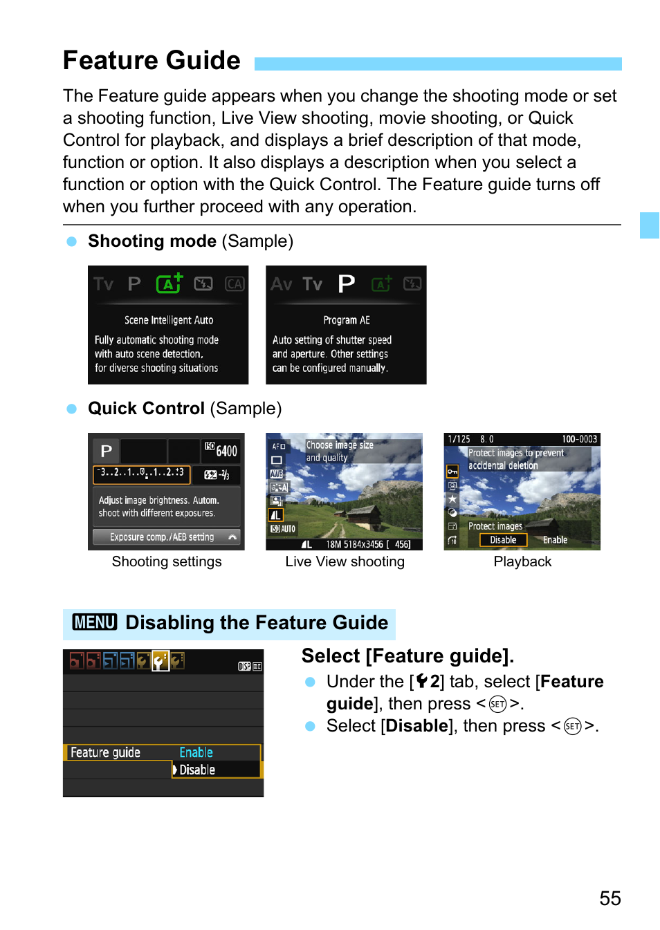 Feature guide, P.55 | Canon EOS 1300D User Manual | Page 55 / 326