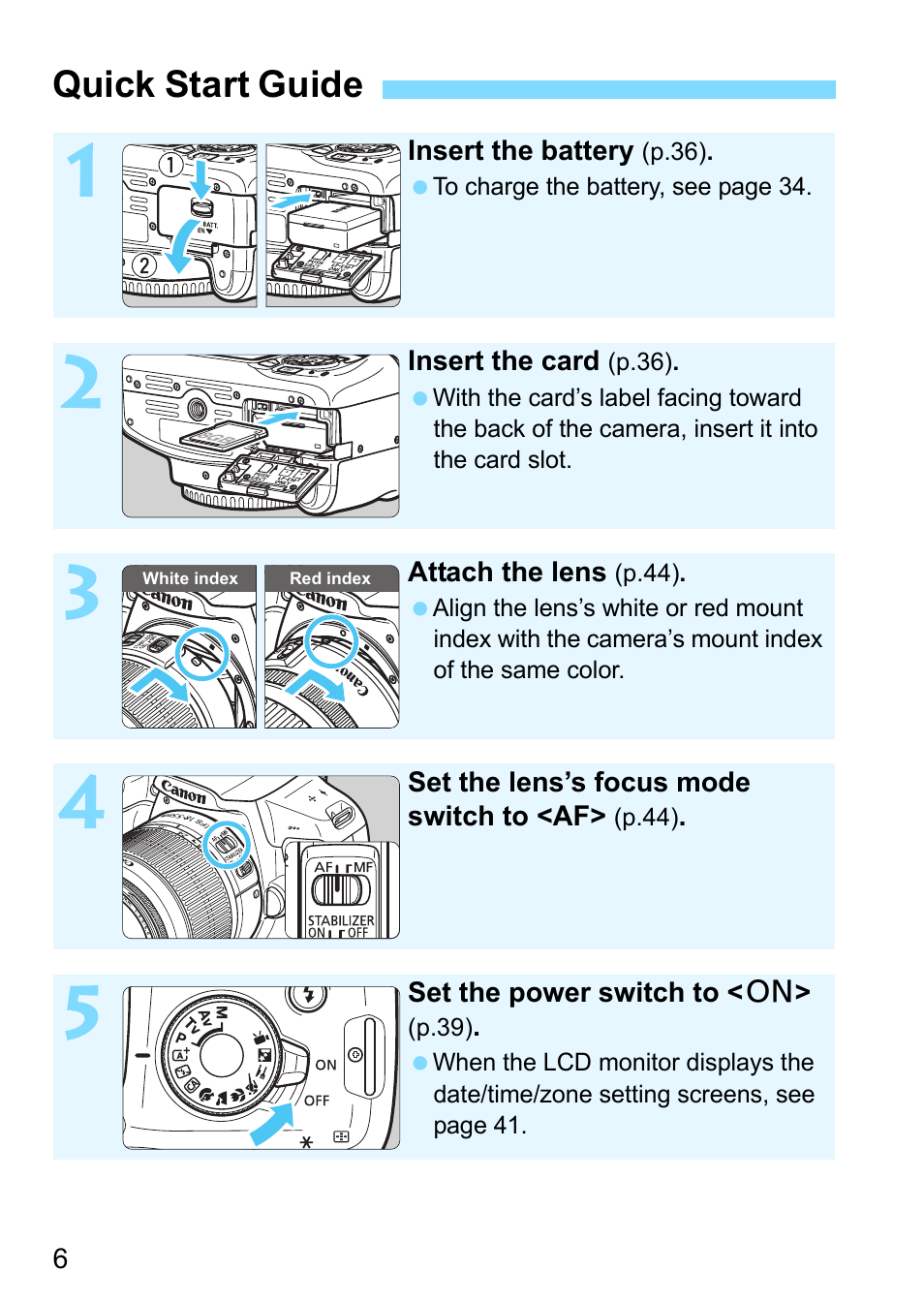 Quick start guide | Canon EOS 1300D User Manual | Page 6 / 326