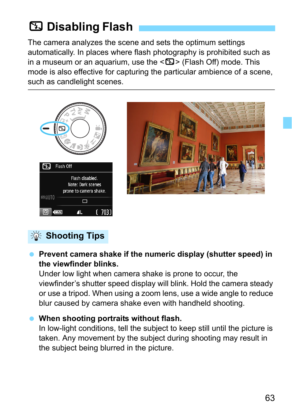 Disabling flash, P.63, P.63) | 7disabling flash | Canon EOS 1300D User Manual | Page 63 / 326