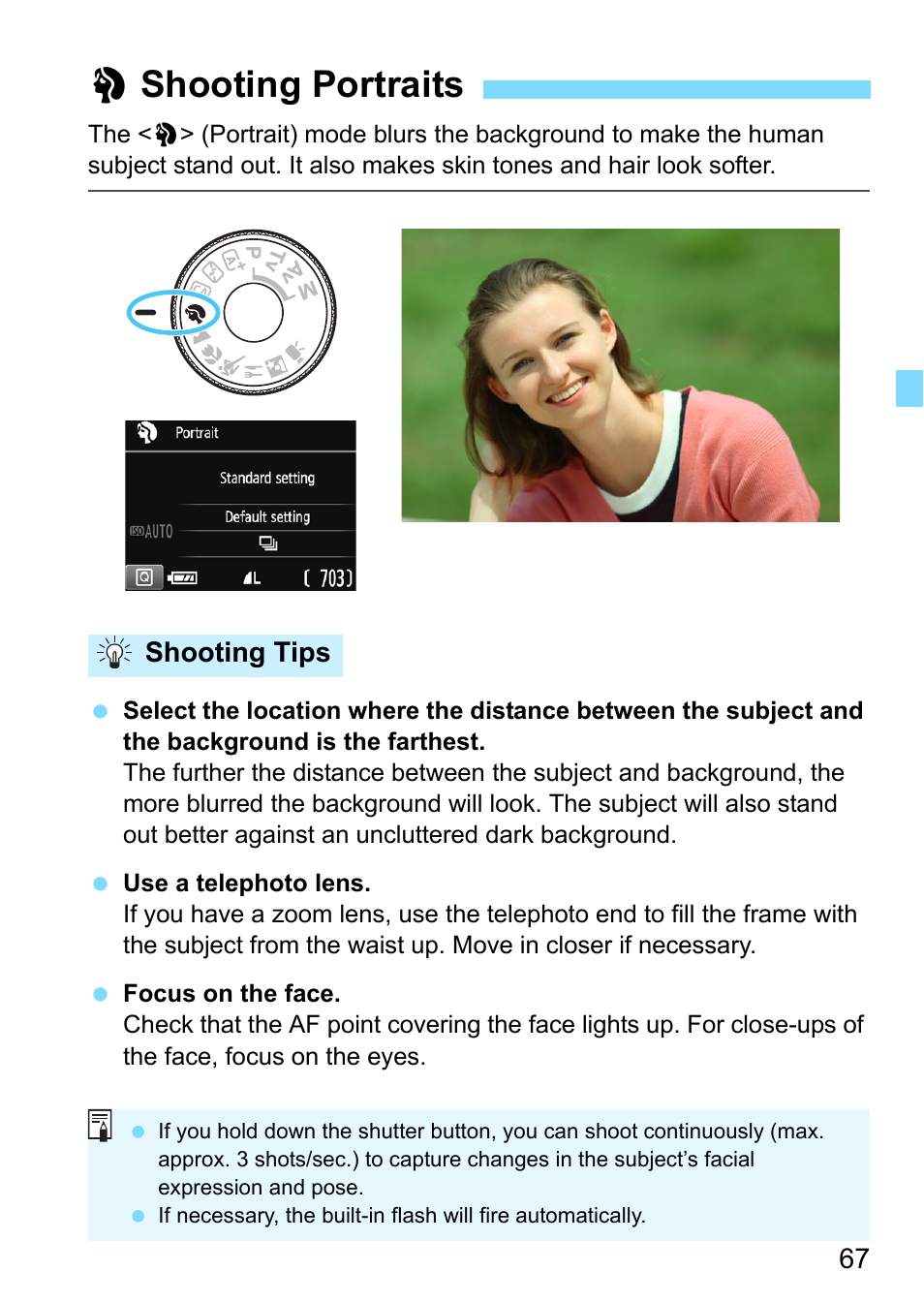 Shooting portraits, P.67), 2shooting portraits | Canon EOS 1300D User Manual | Page 67 / 326