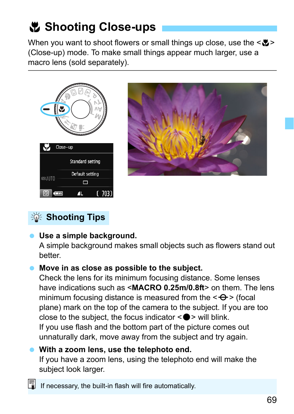 Shooting close-ups, P.69), 4shooting close-ups | Canon EOS 1300D User Manual | Page 69 / 326