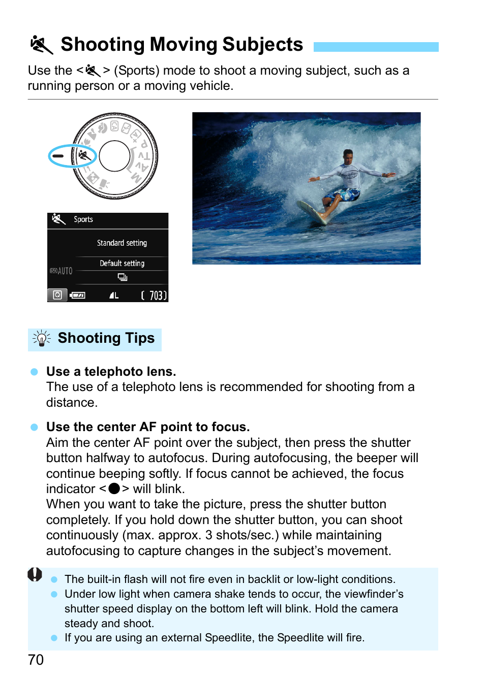 Shooting moving subjects, P.70, P.70) | 5shooting moving subjects | Canon EOS 1300D User Manual | Page 70 / 326