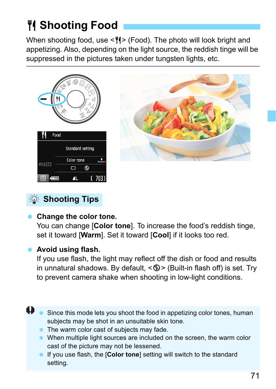 Shooting food, Od (p.71), Pshooting food | Canon EOS 1300D User Manual | Page 71 / 326