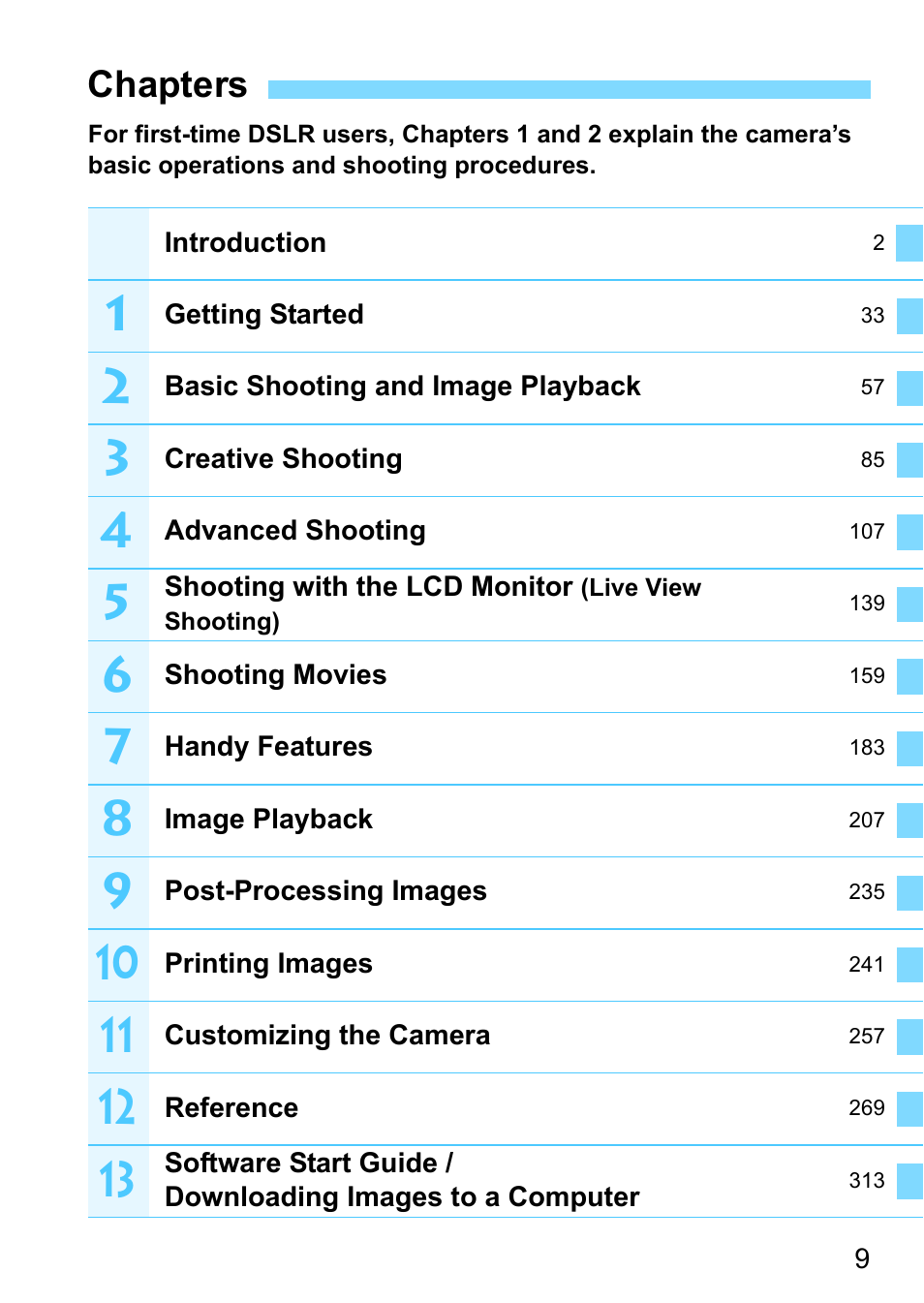Chapters | Canon EOS 1300D User Manual | Page 9 / 326