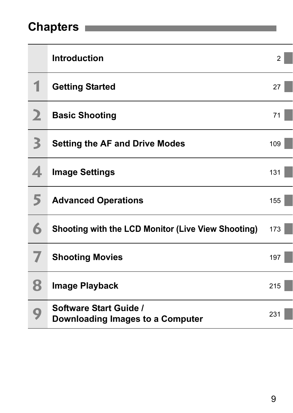 Chapters | Canon EOS 80D User Manual | Page 11 / 308