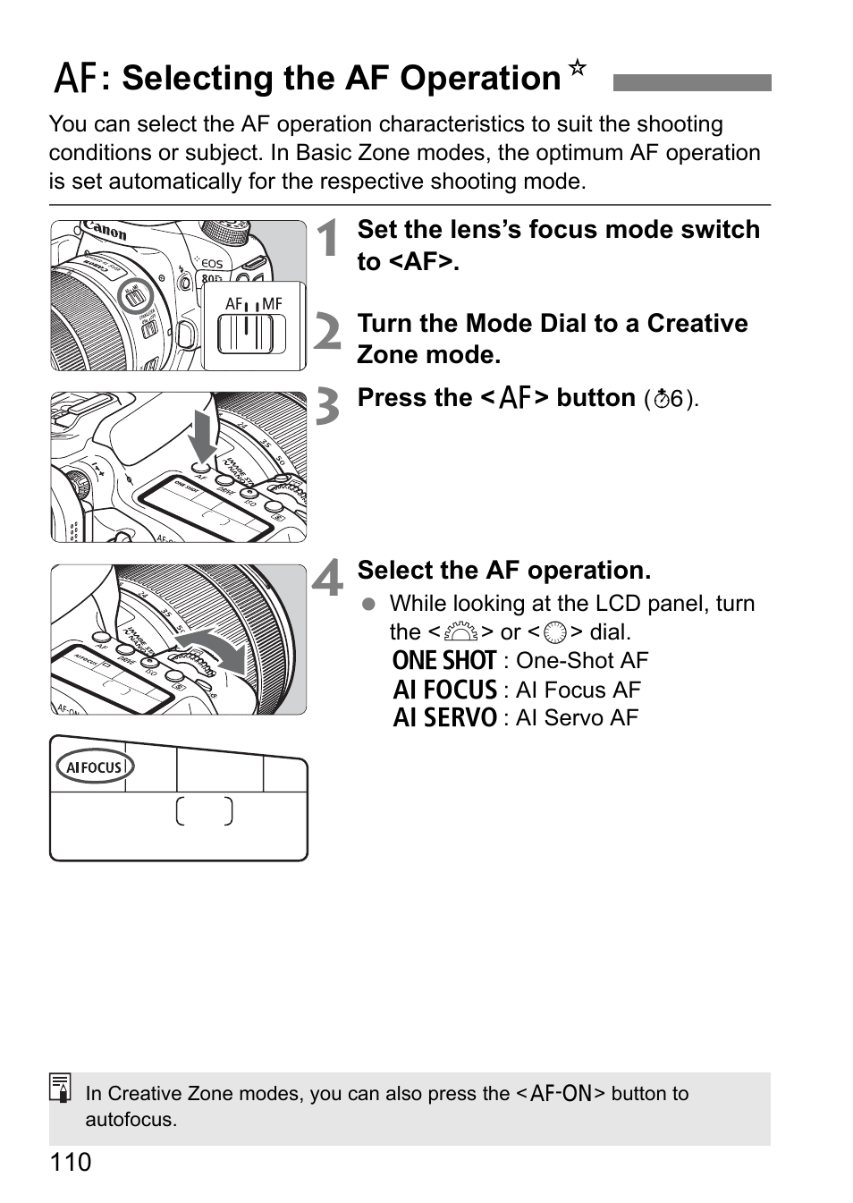 F: selecting the af operation n | Canon EOS 80D User Manual | Page 112 / 308