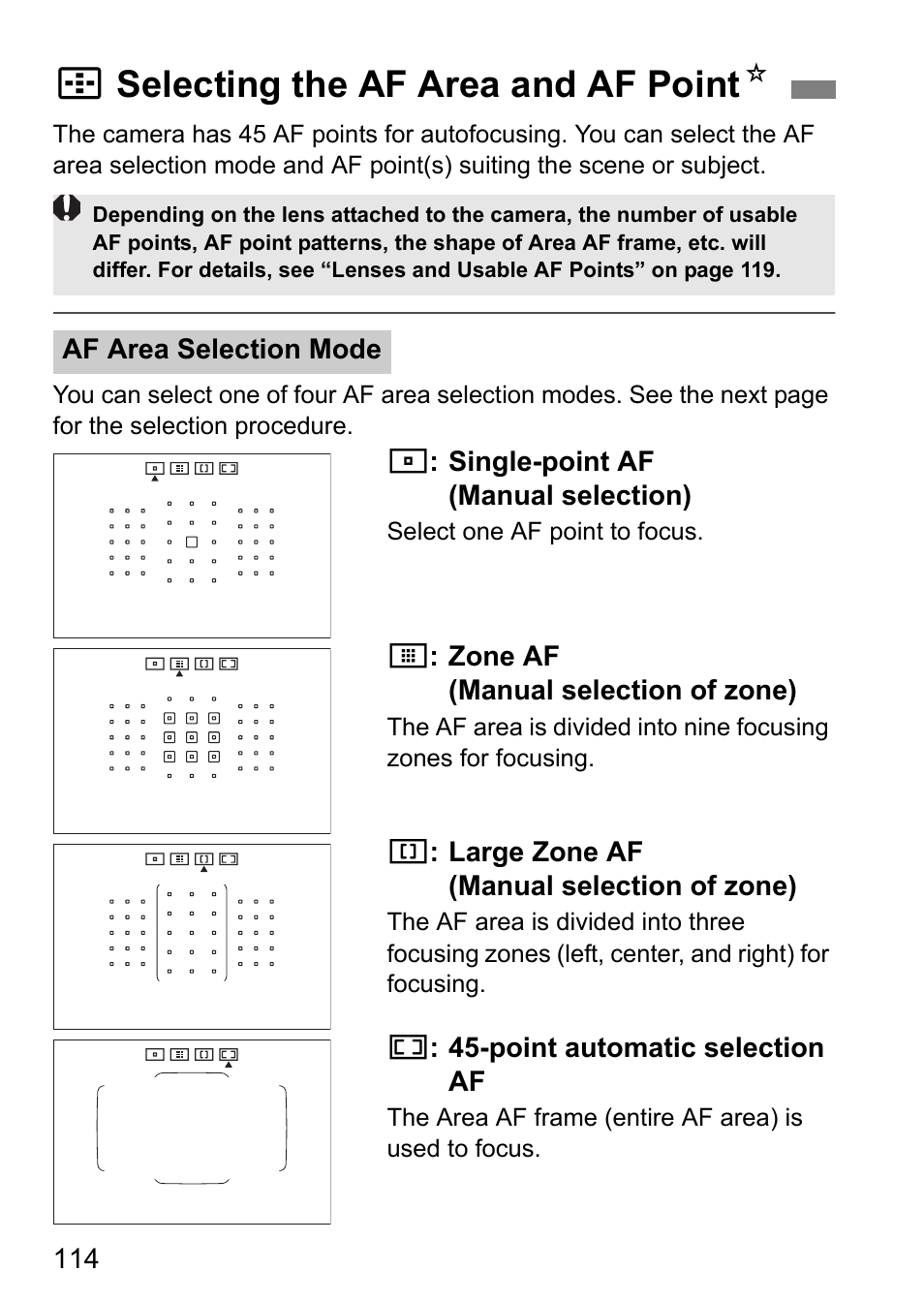 Selecting the af area and af point, Sselecting the af area and af point n | Canon EOS 80D User Manual | Page 116 / 308