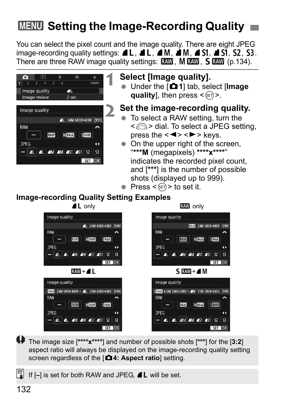 Setting the image-recording quality, 3setting the image-recording quality | Canon EOS 80D User Manual | Page 134 / 308