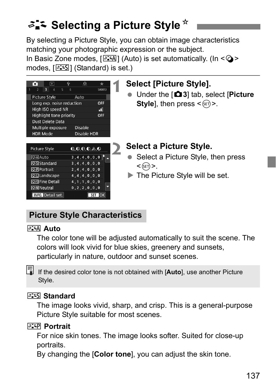 Aselecting a picture style n | Canon EOS 80D User Manual | Page 139 / 308