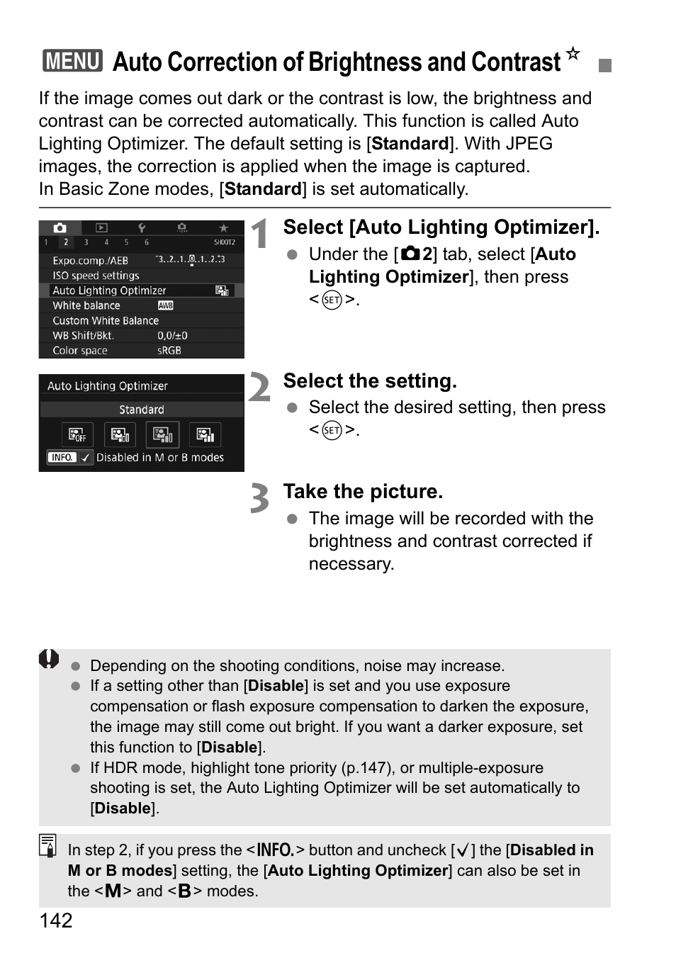 Auto correction of brightness and contrast, 3auto correction of brightness and contrast n | Canon EOS 80D User Manual | Page 144 / 308