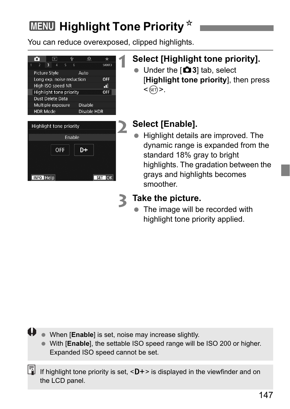 Highlight tone priority, 3highlight tone priority n | Canon EOS 80D User Manual | Page 149 / 308