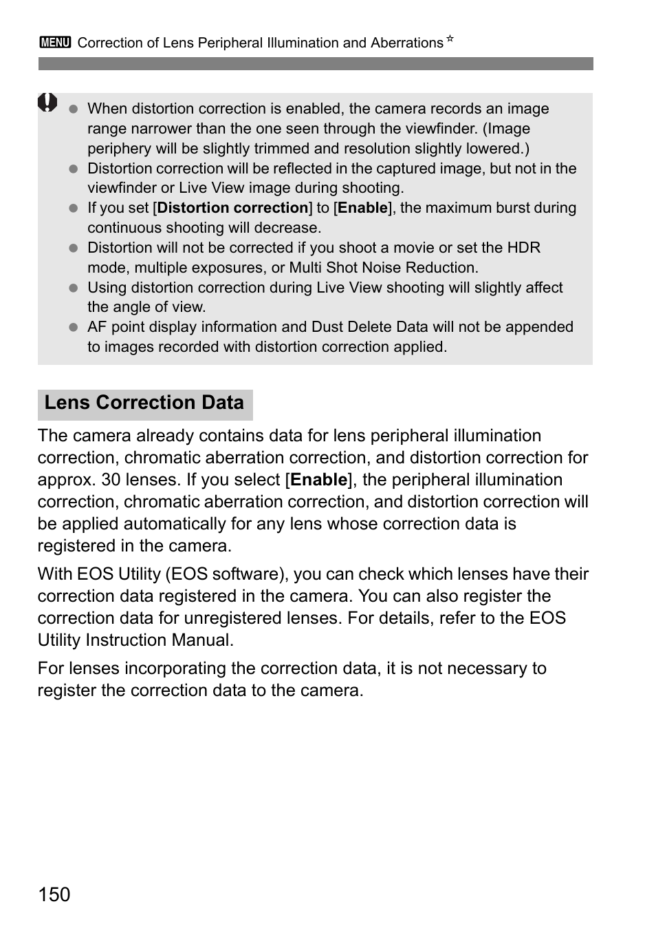 Lens correction data | Canon EOS 80D User Manual | Page 152 / 308