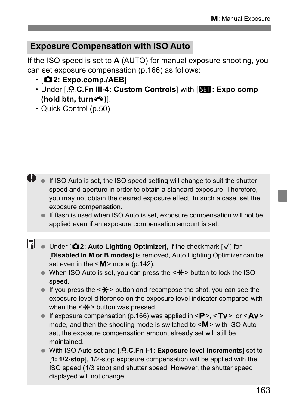 Exposure compensation with iso auto | Canon EOS 80D User Manual | Page 165 / 308