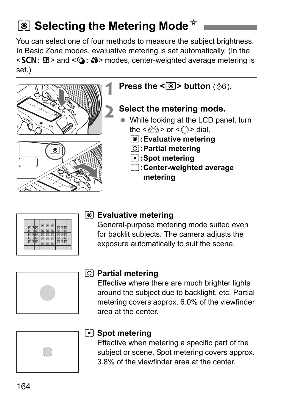 Selecting the metering mode, Qselecting the metering mode n | Canon EOS 80D User Manual | Page 166 / 308