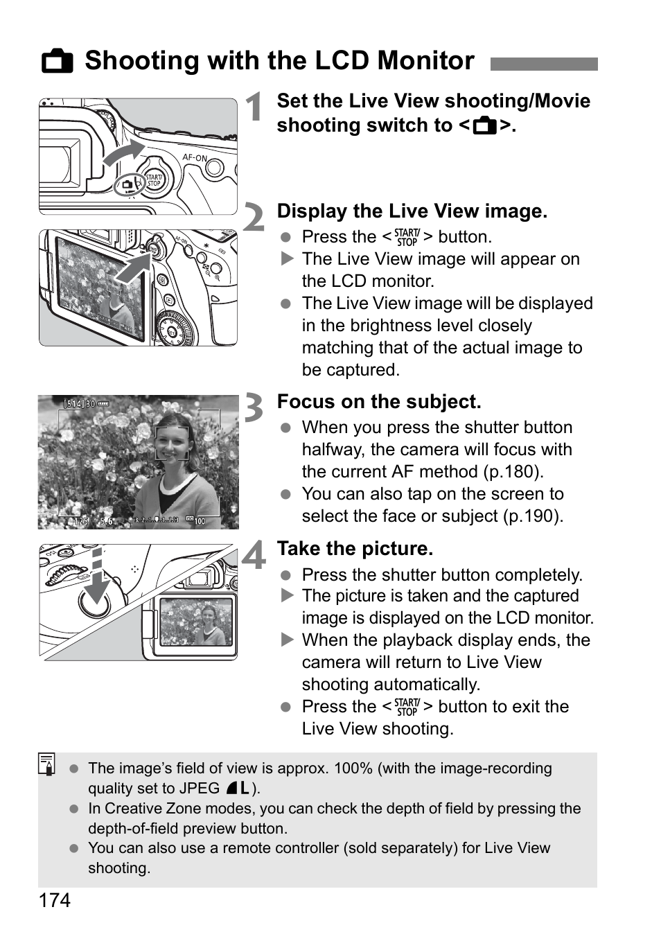 Shooting with the lcd monitor, Ashooting with the lcd monitor | Canon EOS 80D User Manual | Page 176 / 308