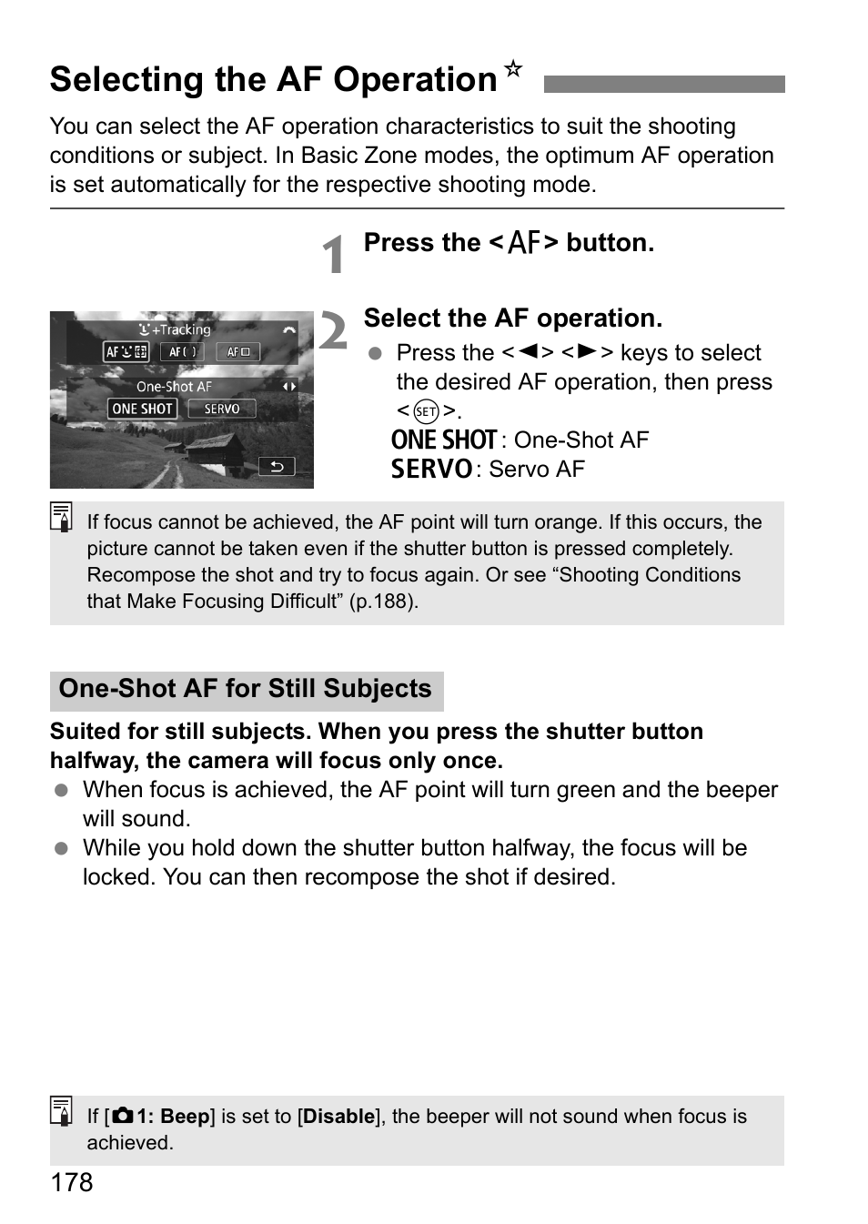 Selecting the af operation, Selecting the af operation n | Canon EOS 80D User Manual | Page 180 / 308