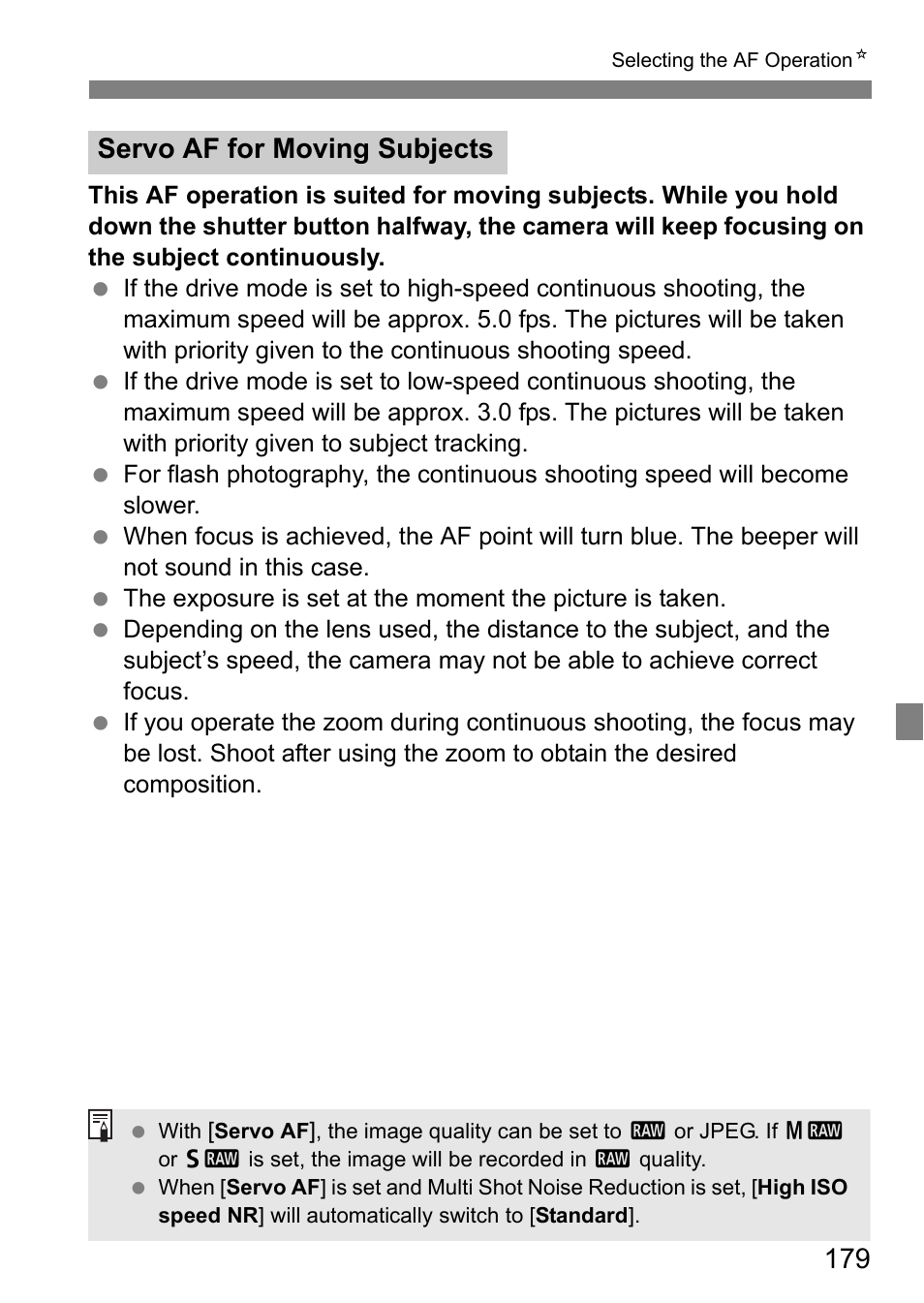 Servo af for moving subjects | Canon EOS 80D User Manual | Page 181 / 308