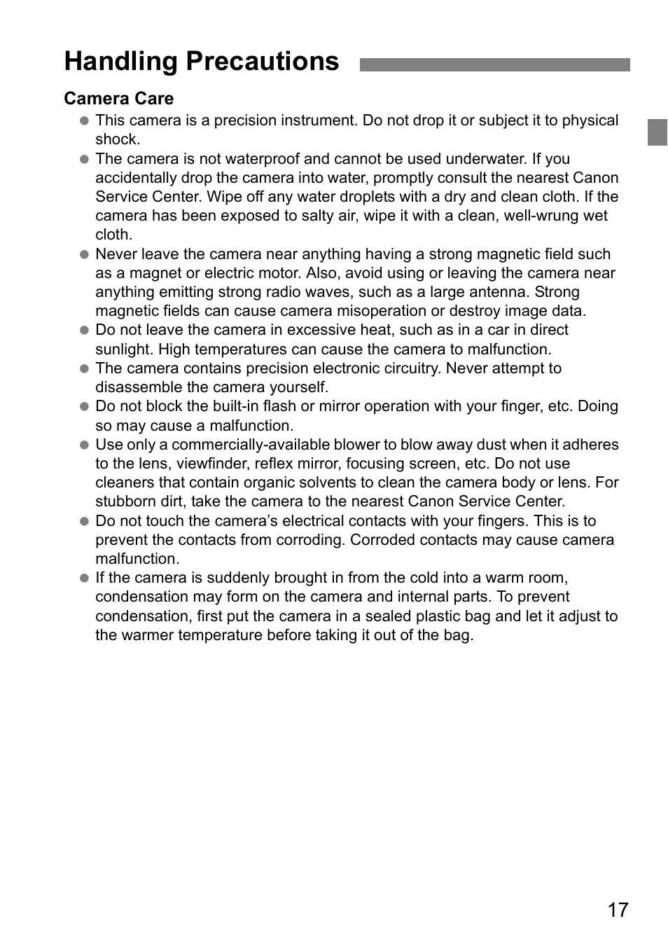 Handling precautions | Canon EOS 80D User Manual | Page 19 / 308