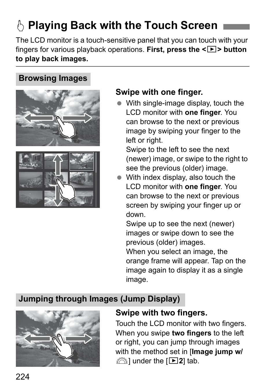 Dplaying back with the touch screen | Canon EOS 80D User Manual | Page 226 / 308
